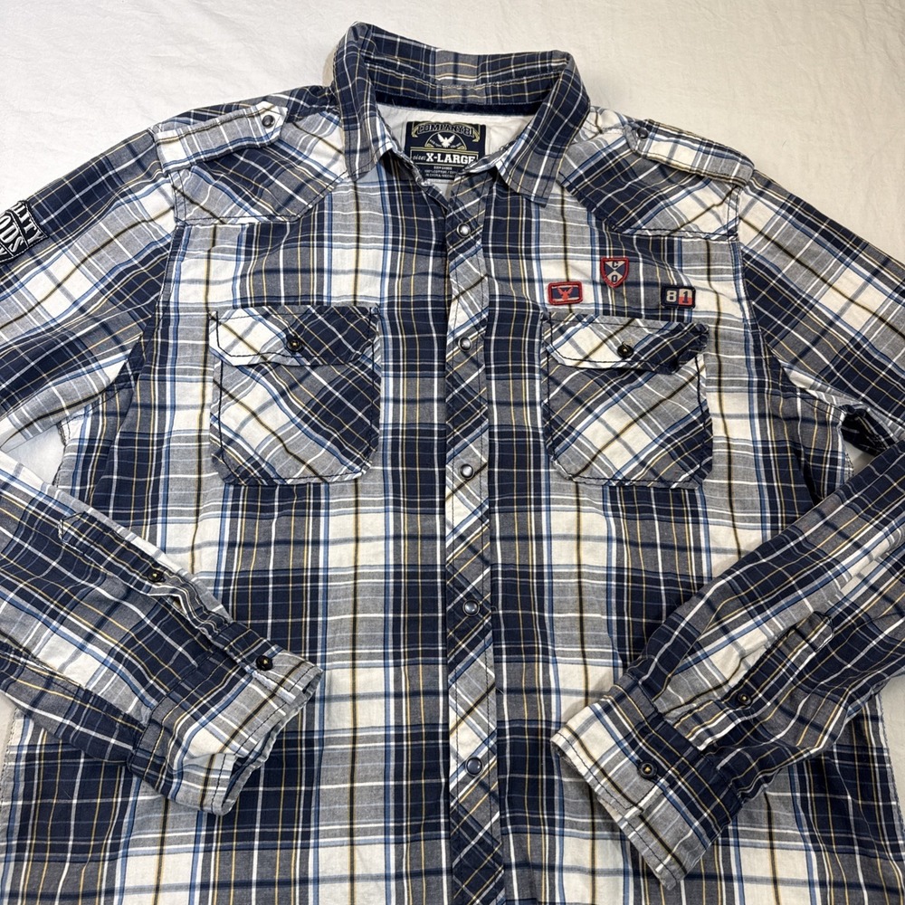 Company 81 SHIRT Mens XL Blue PLAID Button Down L/S EMBELISHED EMBROIDERED